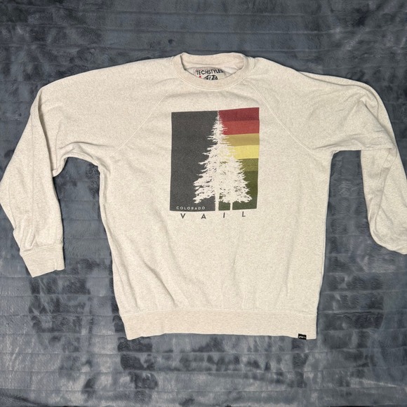 Techstyles Other - Techstyles Vail Colorado Pine Tree Graphic Sweatshirt Heather Oatmeal Mens LG